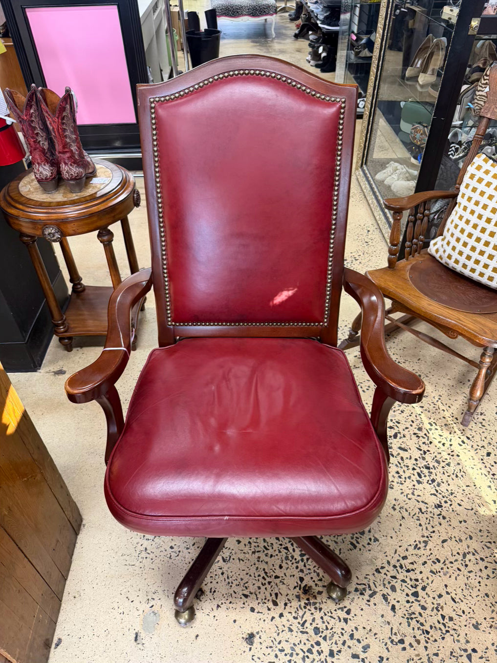 BRADINGTON YOUNG Red Leather & Wood Desk Chair