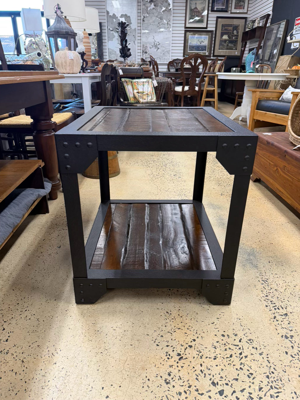 Brown & Black Wood & Metal Industrial Look End Table