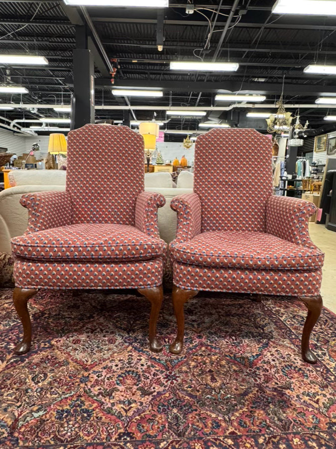 Red & Blue Queen Ann Pair of Chairs