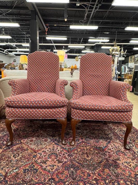 Red & Blue Queen Ann Pair of Chairs