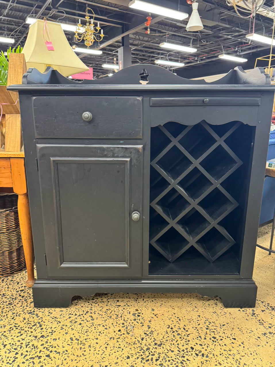 LAURA ASHLEY HOME Black Wood Cabinet w/ Wine Rack