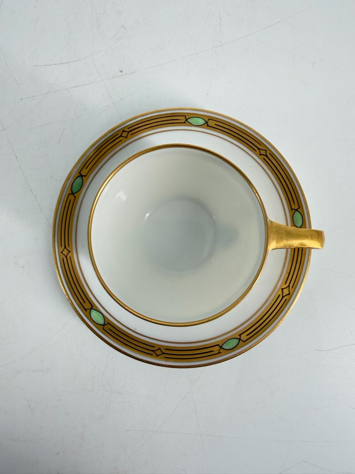 RS GERMANY White, Green & Gold Porcelain Coffee Service Setting For 5
