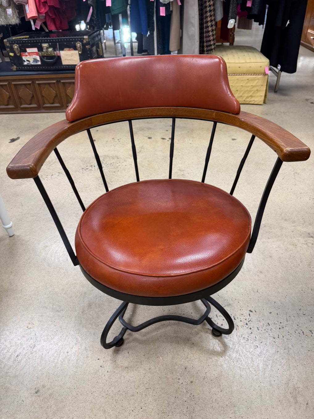 Wood & Wrought Iron Mid Century Card Table & 4 Chairs