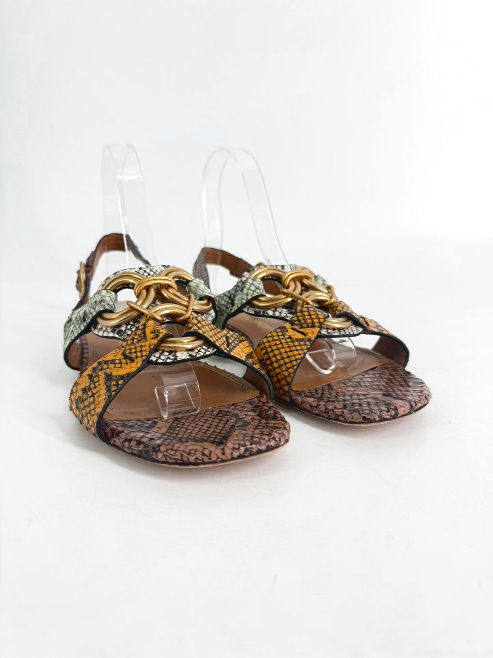 TORY BURCH Size 8.5 Brown, Mint & Orange Leather Animal Print Sandals