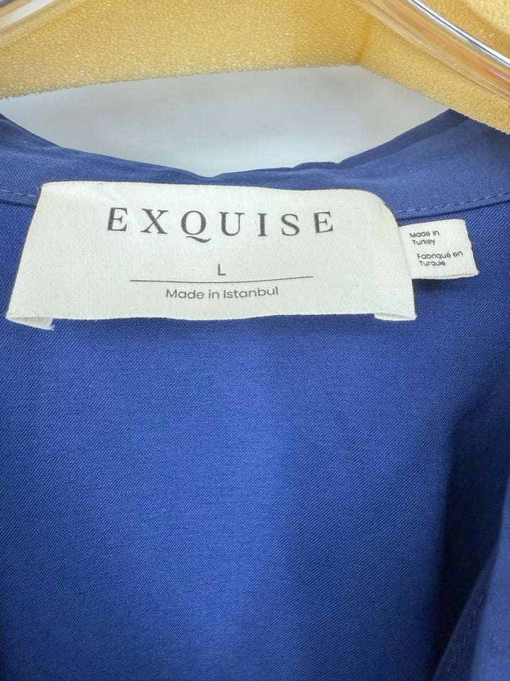 EXQUISE Size L Navy Pleated Dress