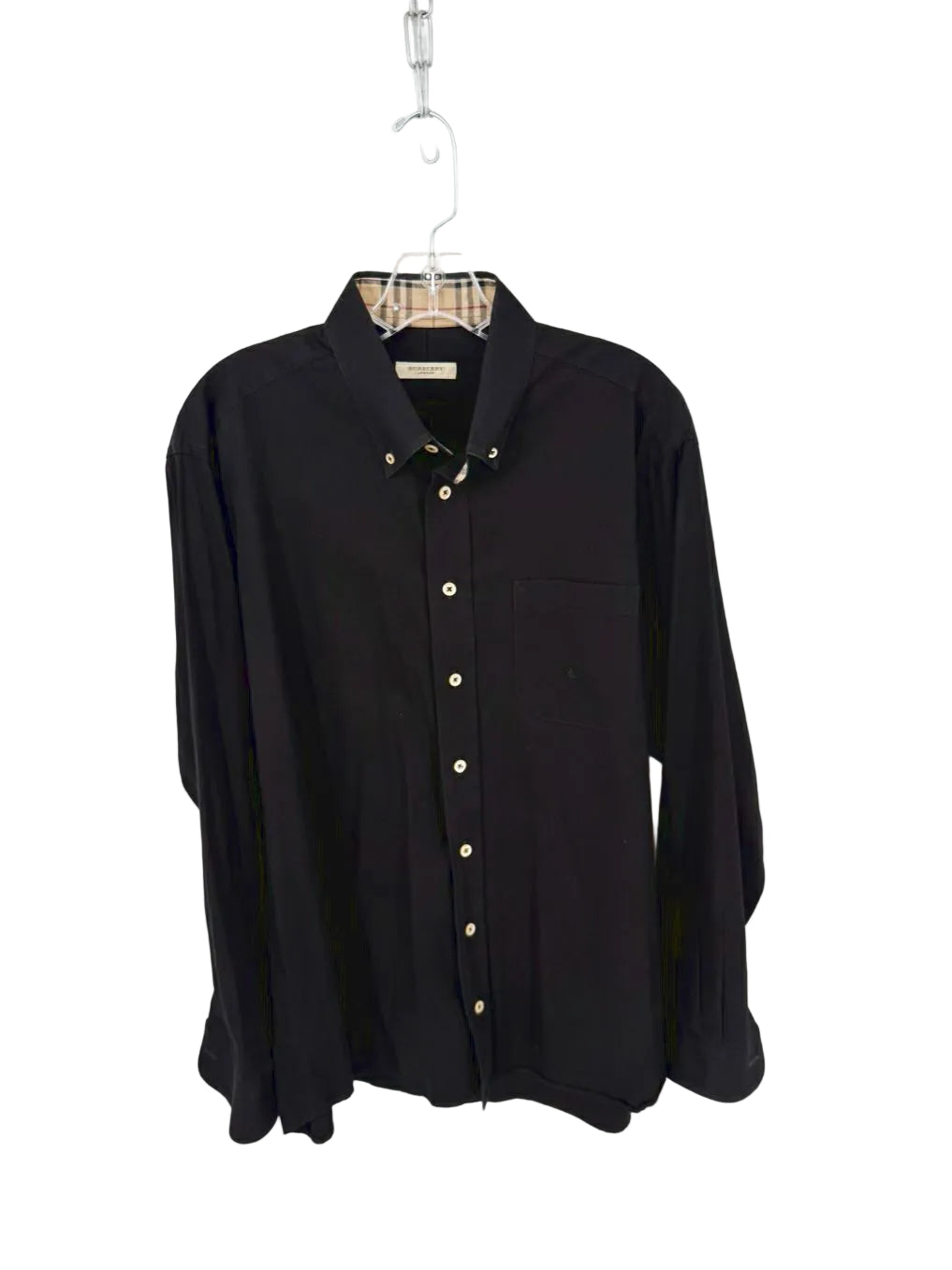 BURBERRY Nova Check Accents Size Men's L Black Long Sleeve Shirt