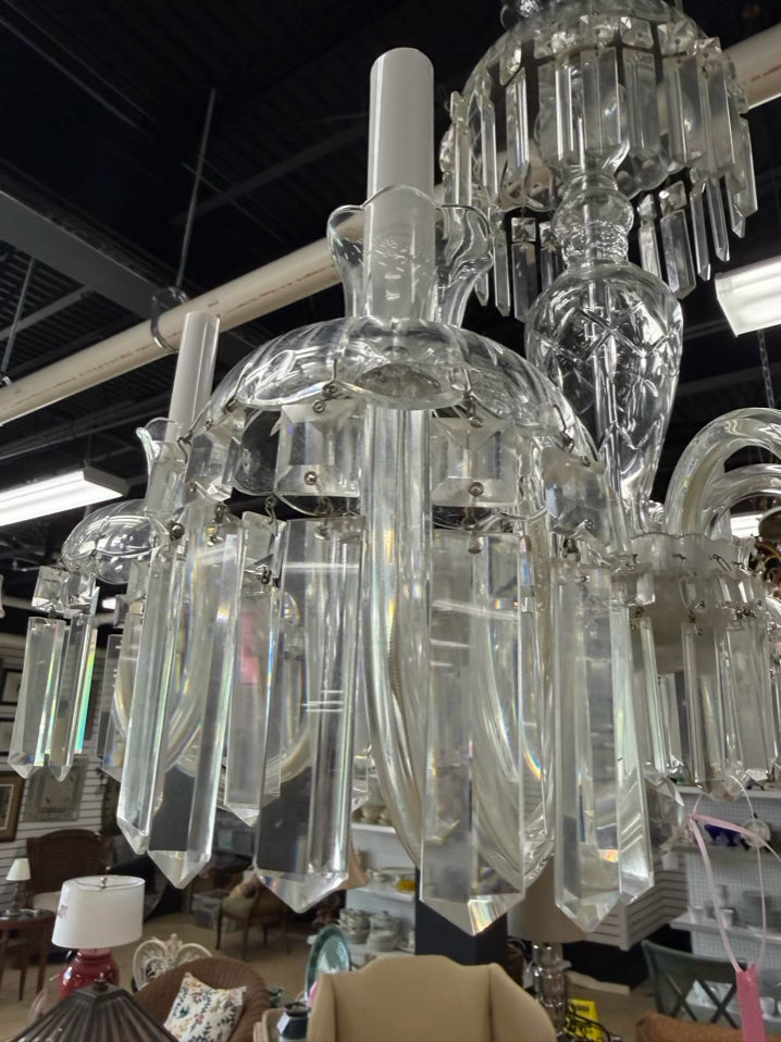 Clear & Silver Crystal & Polished Chrome 6 Arm Chandelier w/ Prisms