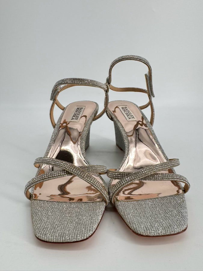 BADGLEY MISCHKA Size 8.5 Silver Leather Wedge Sandal
