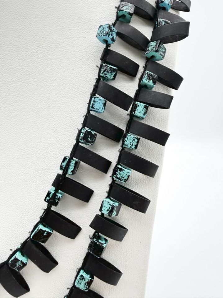 JIANHUI LONDON Blue & Black Recycled Wood & Rubber Necklace
