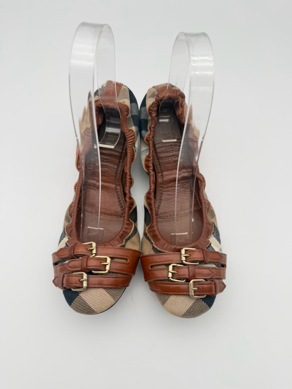 BURBERRY Size WMNS 38 Brown, White & Black Novacheck Ballerina Flats