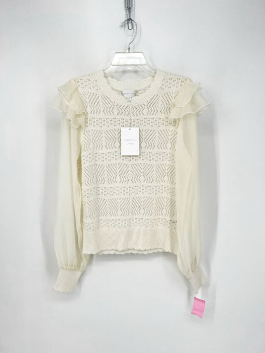 CHRISTY LYNN Size M Ivory Sheer Scallop Ruffle Sweater NWT