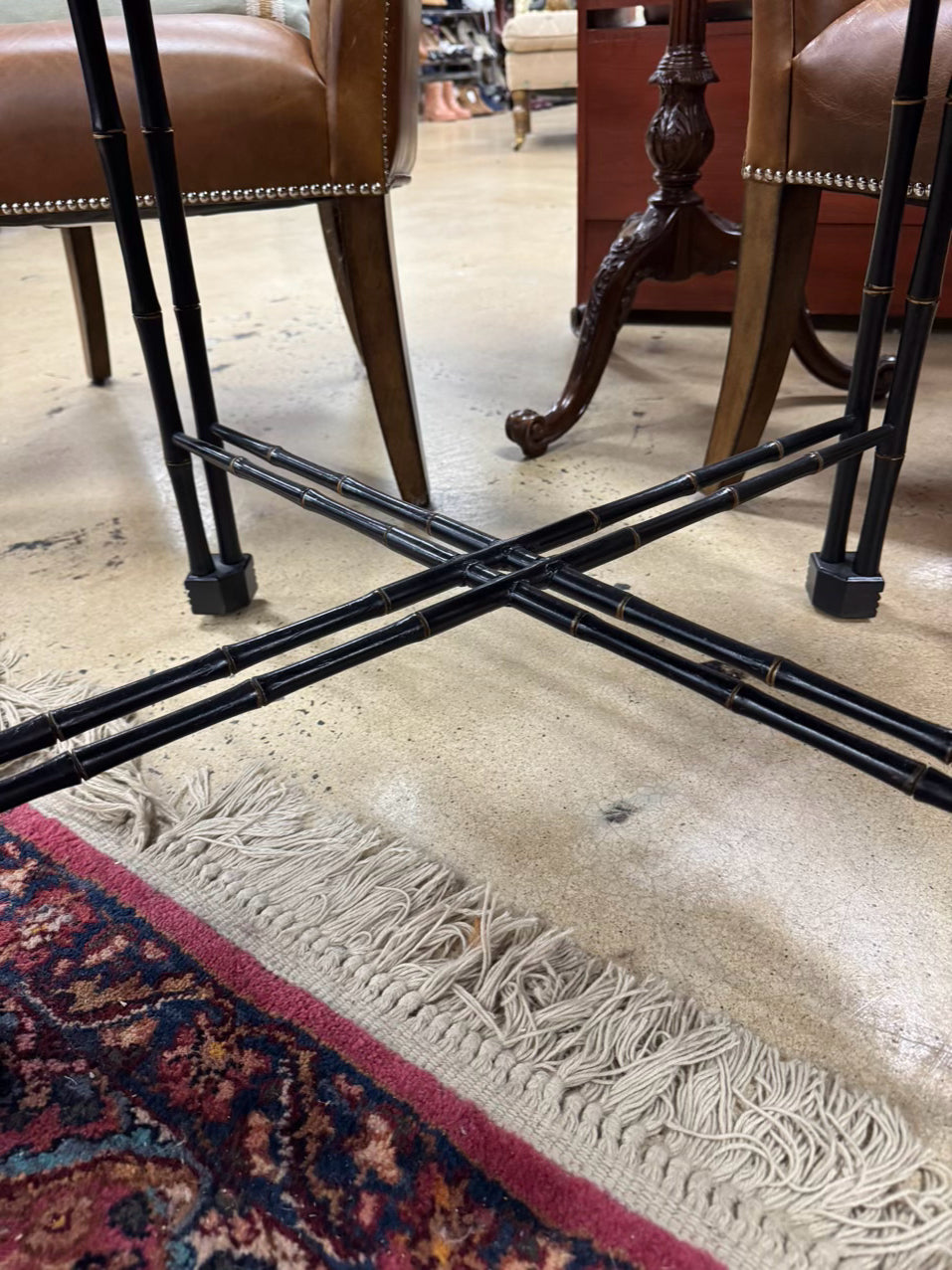 VINTAGE Wood Painted Black Flowers Coffee Table w/ Removable Tray