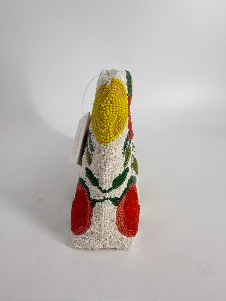 TIANA Citrus Beaded Green, White & Orange Fruit Clutch Bag NWT