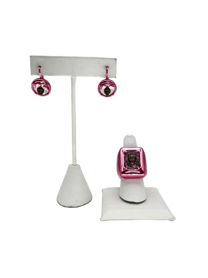 KURT GEIGER Mettalic Pink Earring & Ring Set