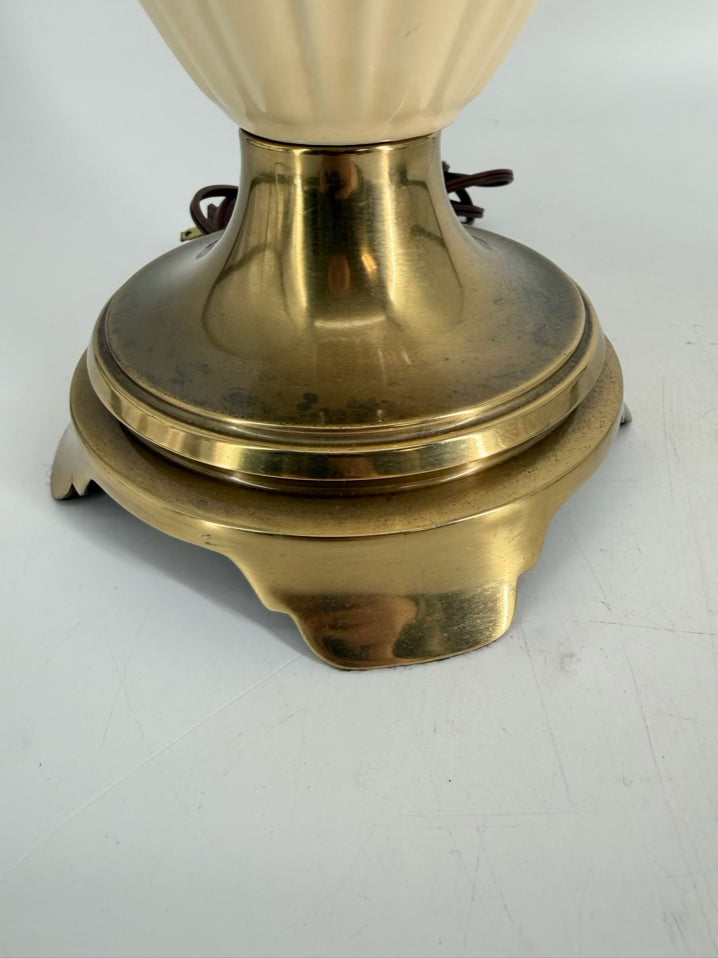 STIFFEL Brass & Cream Glass Pair of Lamps w/ No Shade