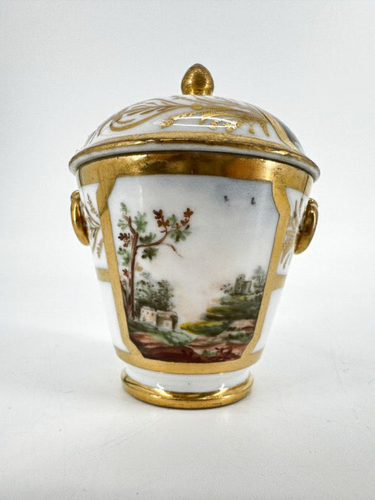 ANTIQUE White & Gold Painted Porcelain Small Jar