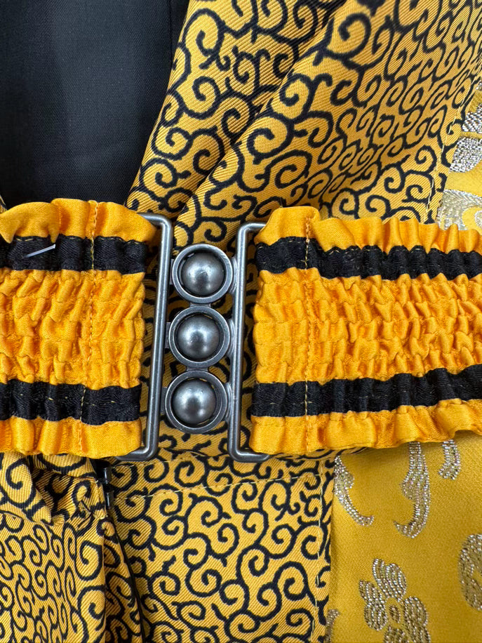 ETRO Size 44 Yellow Print Metallic Jacket w/ Belt