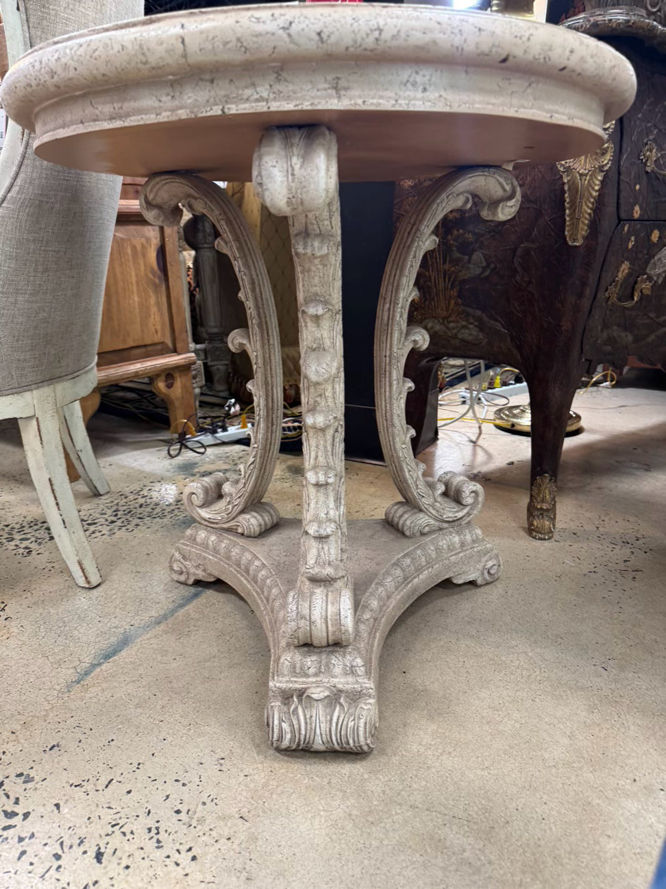 Marble Look Feather Design Pedestal Occasional Table