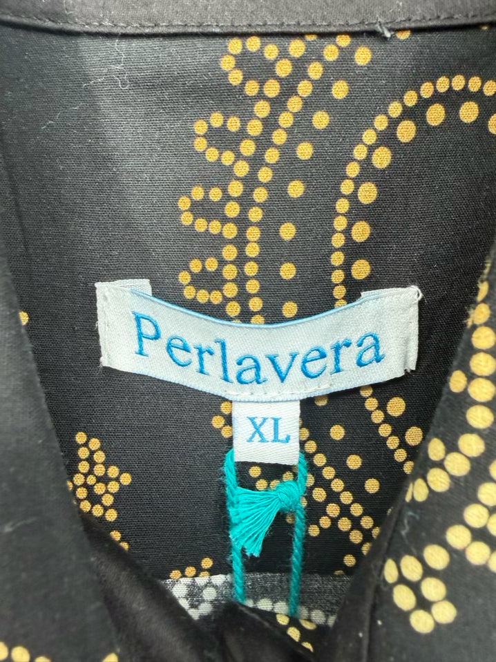 PERLAVERA Wmn's Size XL Black & Gold Paisley Midi-Dress NWT