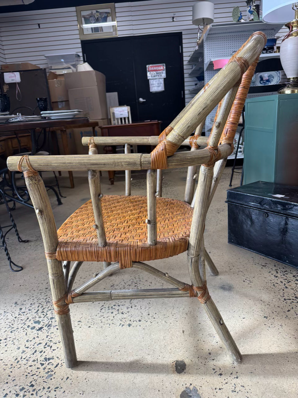 VINTAGE PALECEK Cream Bamboo Look Woven Adirondack Arm Chair