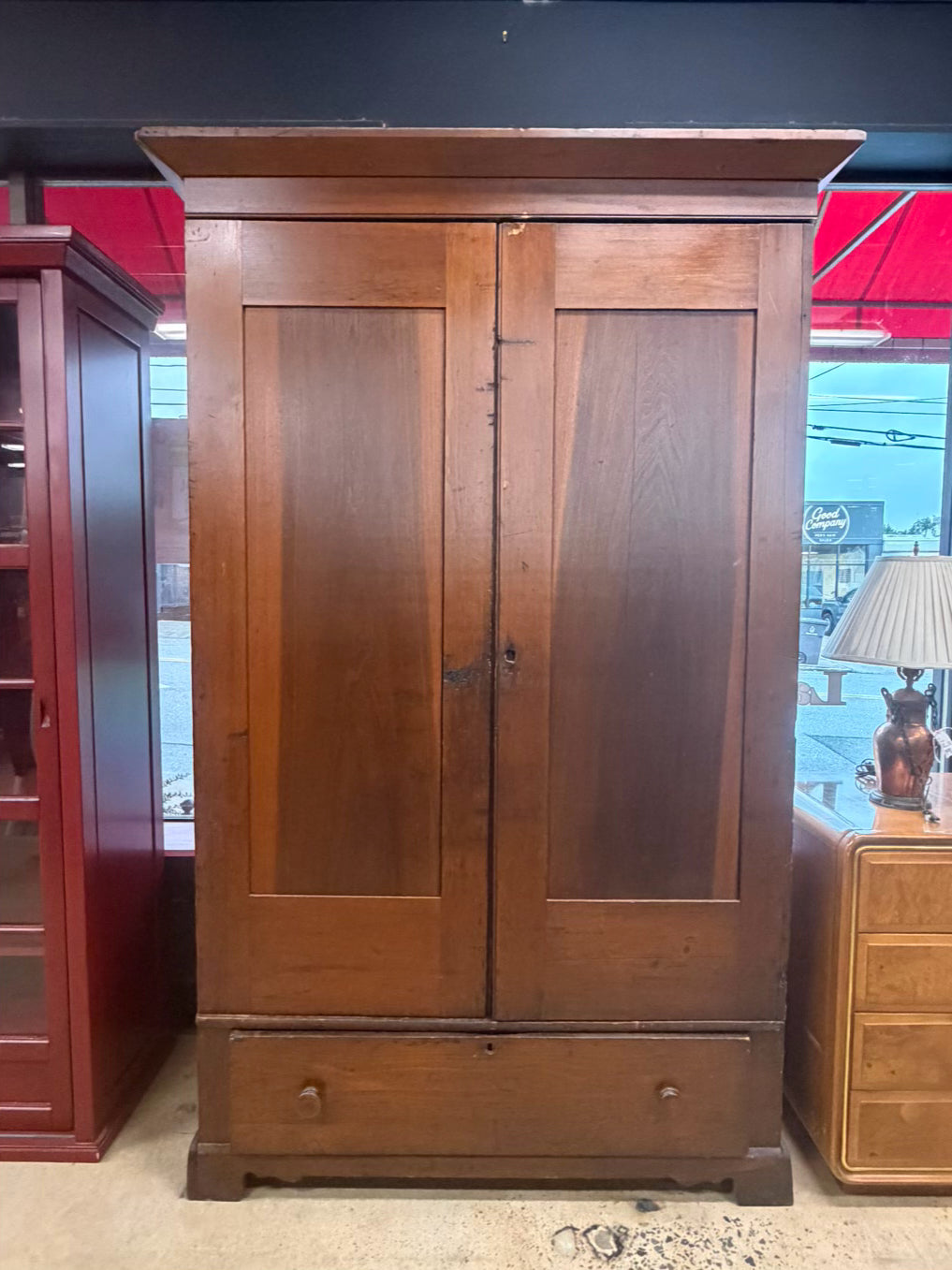 ANTIQUE Primitive Wood Wardrobe w/ Drawer
