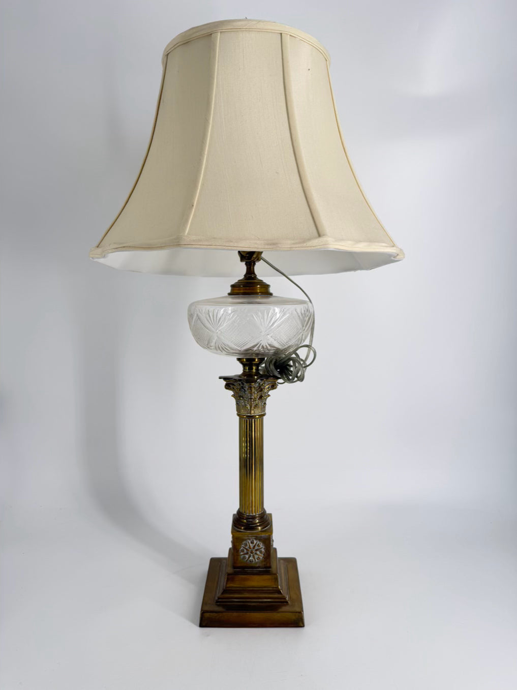 VINTAGE Glass & Brass Column Lamp w/ Shade