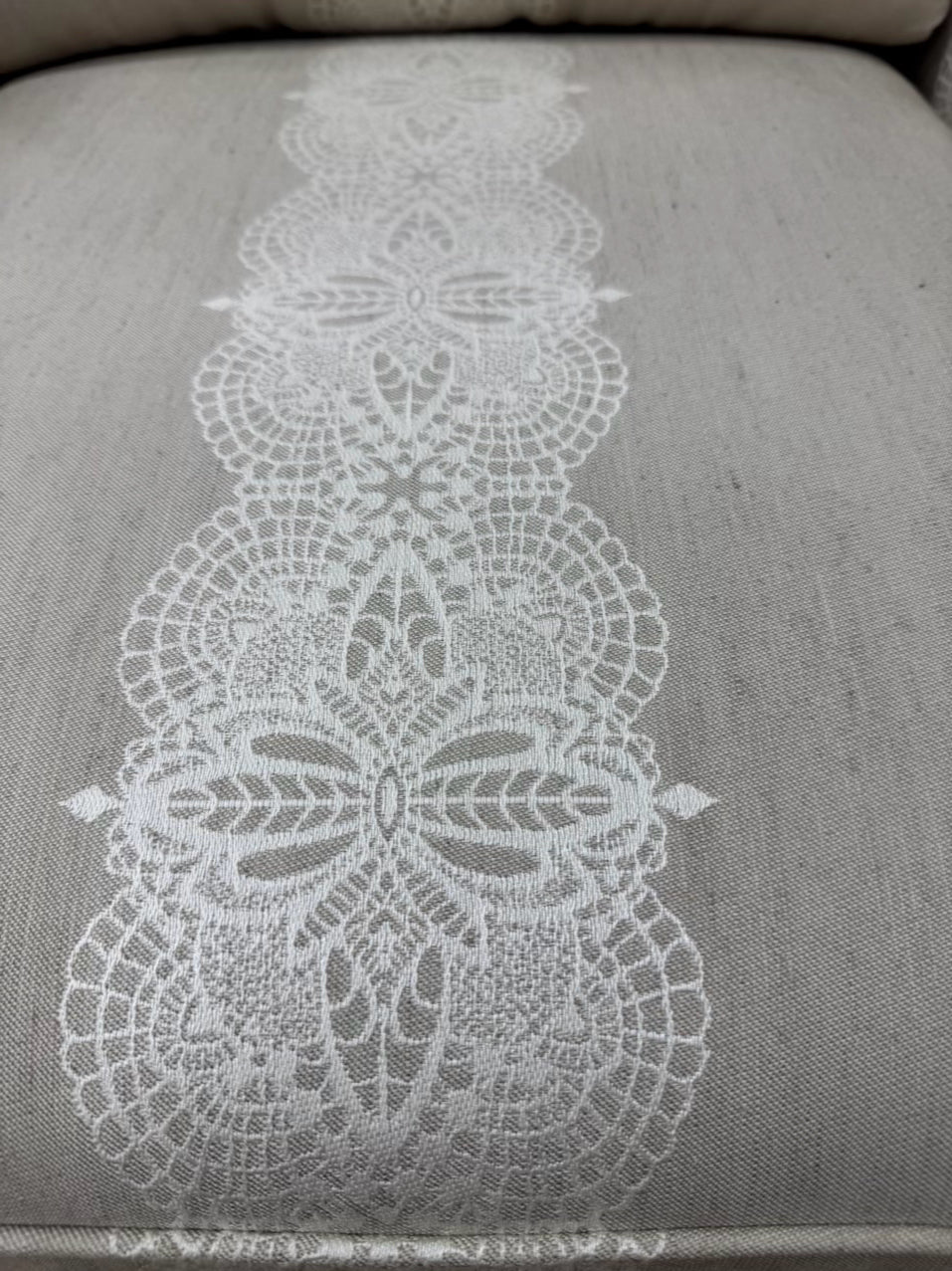 ETHAN ALLEN Cream & Taupe Wood Upholstered French Chair