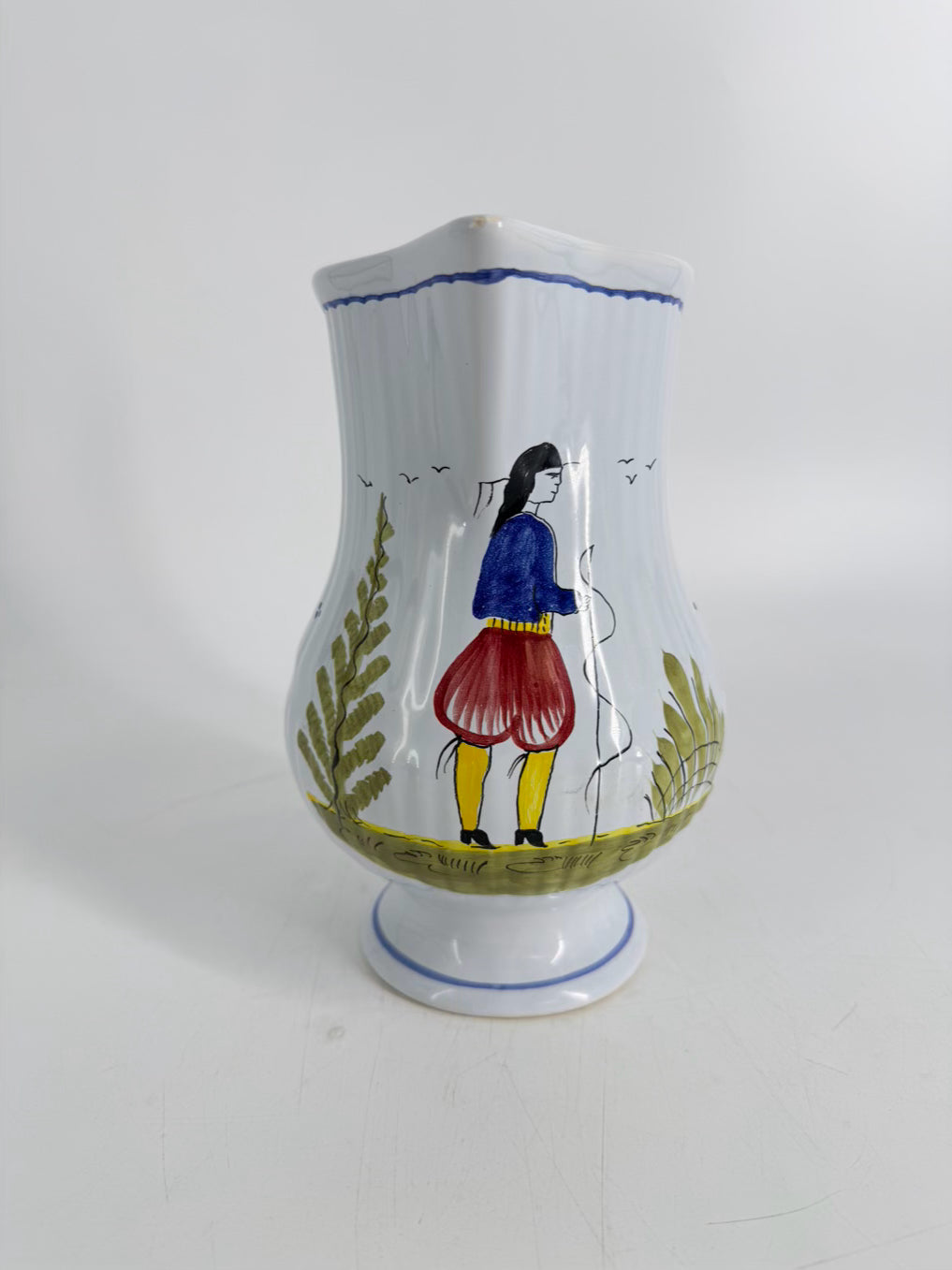 QUIMPER Mistral Blue White, Blue & Yellow Ceramic Pitcher