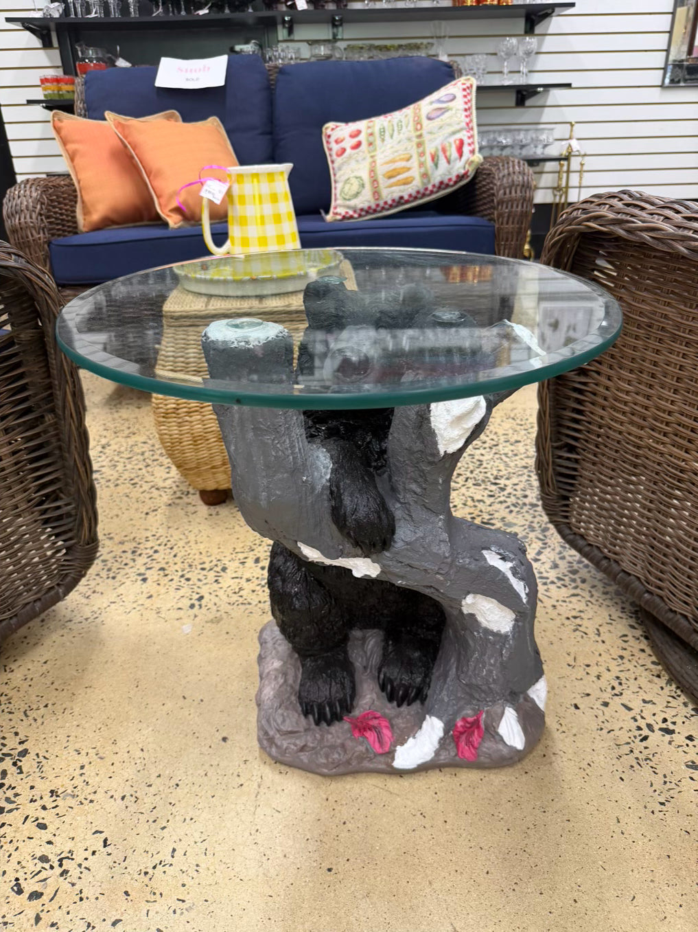 Black Resin & Glass Bear Occasional Table