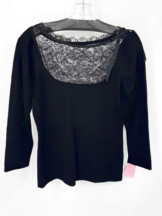 HEIDI WEISEL Size M Black Cashmere Silk Lace Detail Sweater