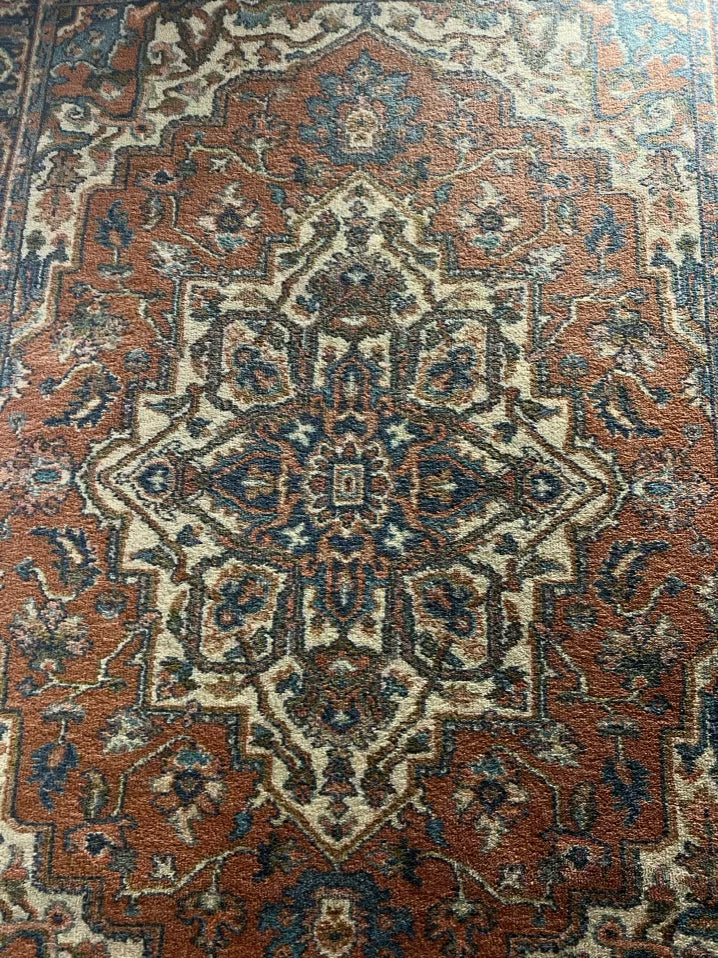 KARASTAN Rust, Blue & Cream Area Rug w/ Fringe