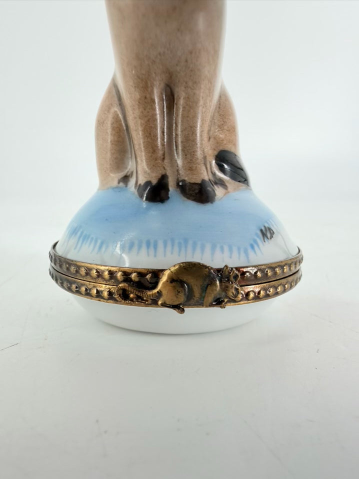Limoges Blue & White Porcelain Siamese Cat Trinket Box