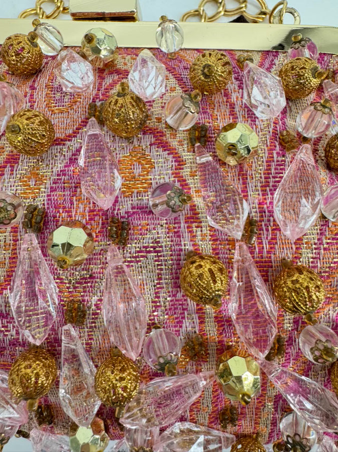 RAFE Pink & Gold Beaded Evening Bag