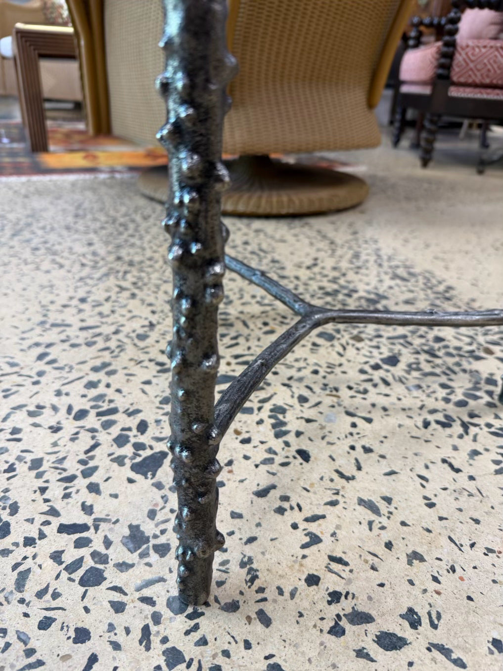 Silver Tone Metal Rustic Wood Look Side Table