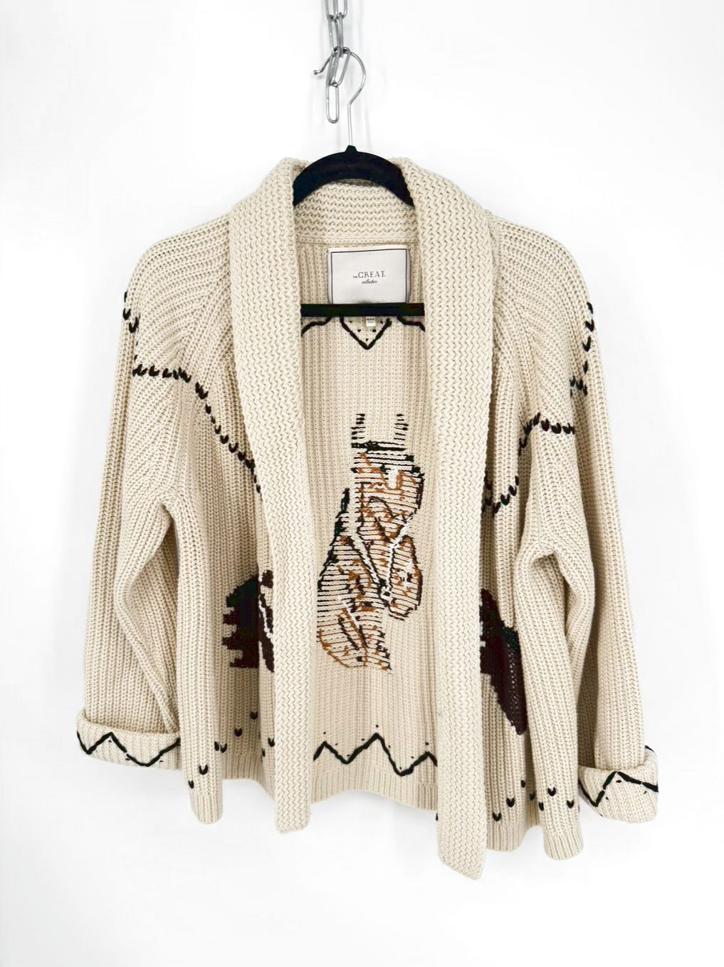 THE GREAT Horse Lodge Wmn's Size M Beige Knit Shawl Collar Cardigan