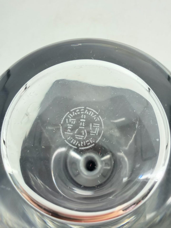 BACCARAT Clear Glass Bottle w/ Circular Stopper
