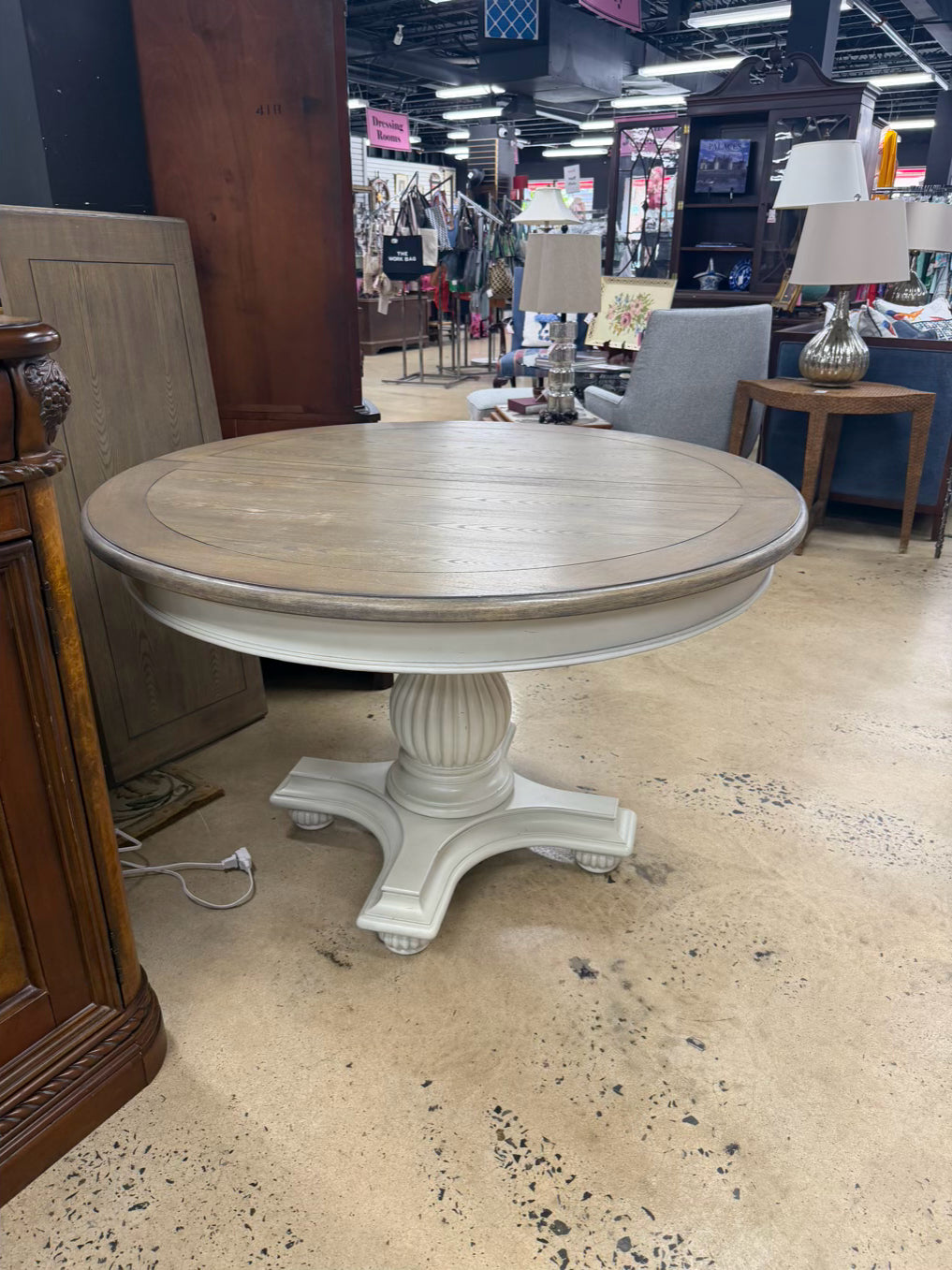 Cream & Tan Pedestal Dining Table