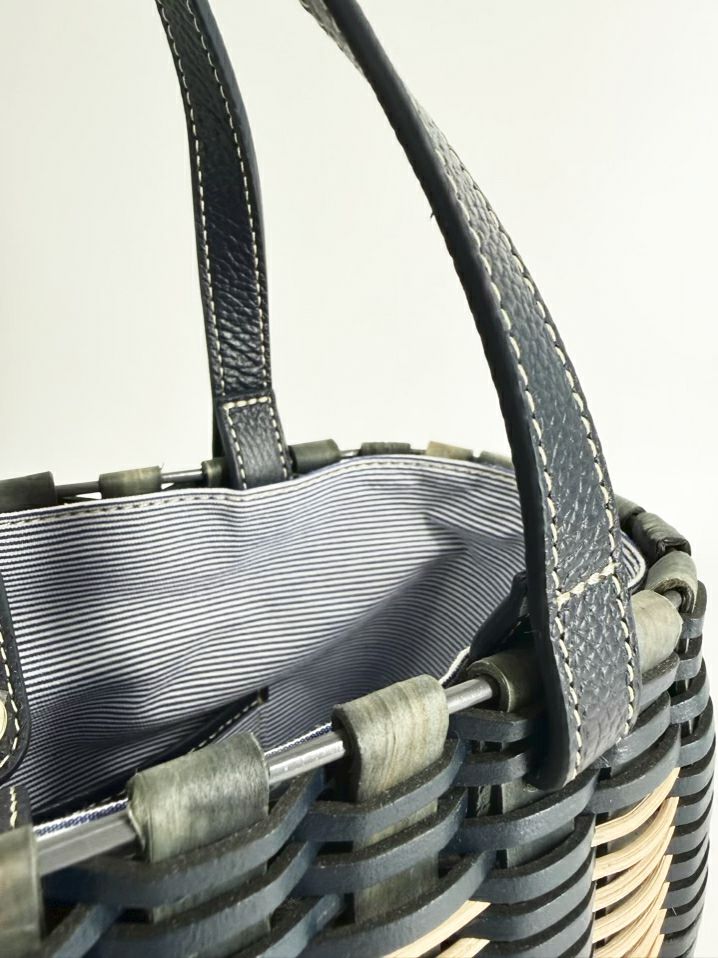 J MCLAUGHLIN Navy & Cream Wicker Stripe Purse NWT