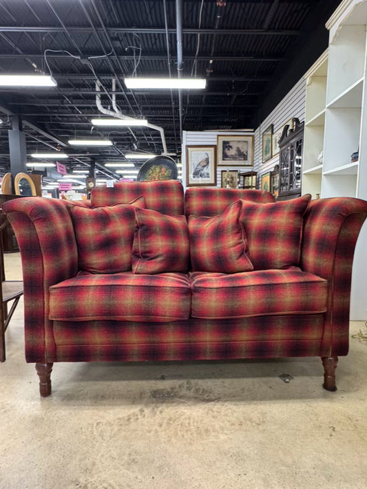 Red, Gold & Black Plaid Love Seat