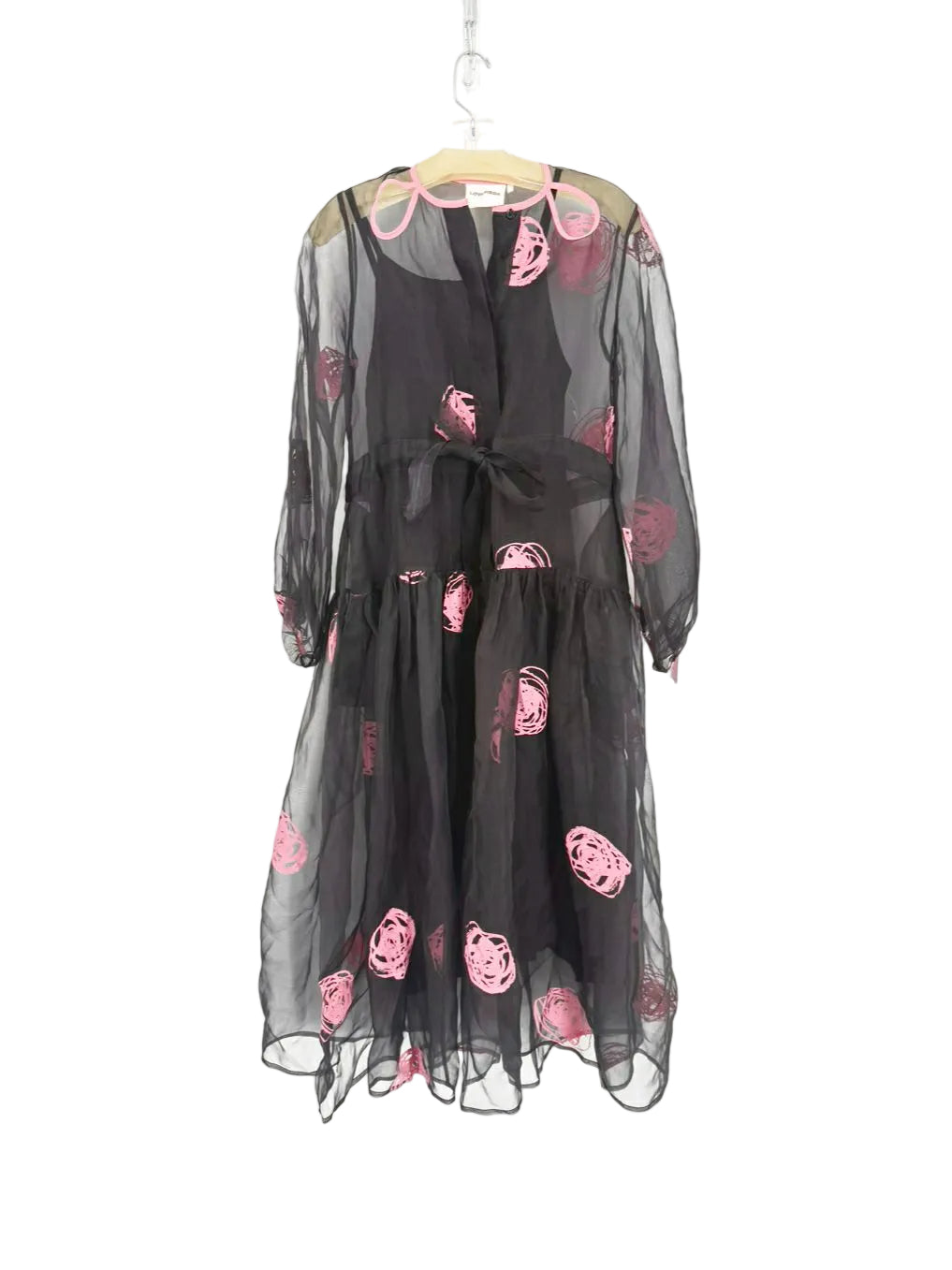LOVEBIRDS Size XS Black & Pink Sheer Maxi-Dress w/ Slip