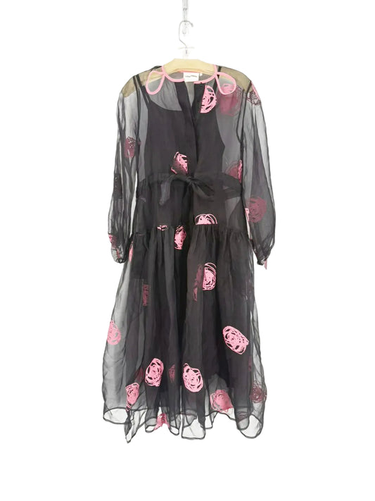 LOVEBIRDS Size XS Black & Pink Sheer Maxi-Dress w/ Slip