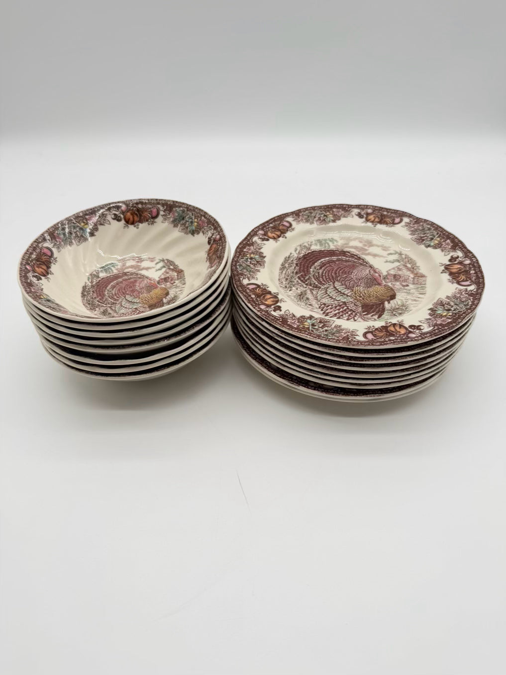JOHNSON BROS. Brown & White Autumn Monarch Dinnerware Set Of 8 Mugs , Bowls, & Small Plates