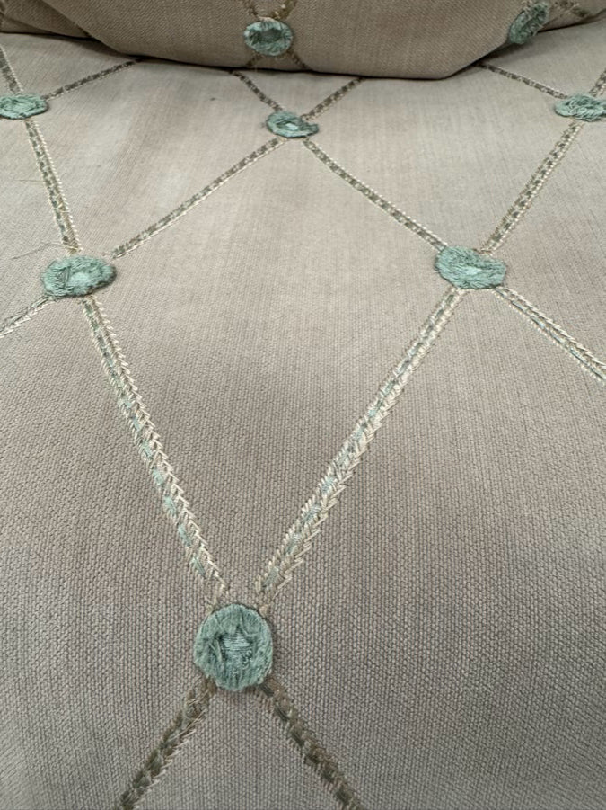 Tan & Green Pair of Armless Accent Chairs