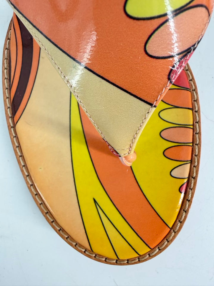 EMILIO PUCCI Size 38 Orange & Pink Leather Print Kitten heels