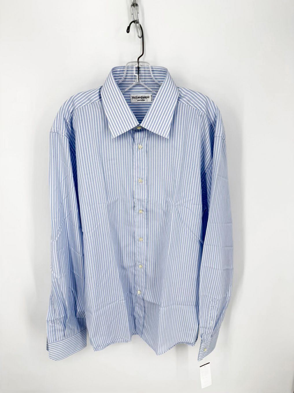 YVES SAINT LAURENT Size 45 Light Blue Stripe Long Sleeve Shirt NWT