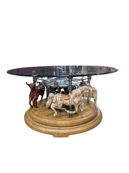 Wood & Glass Carousel Coffee Table