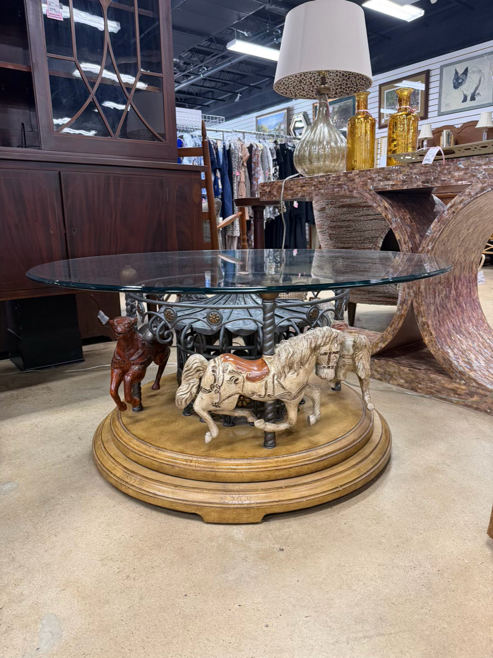 Wood & Glass Carousel Coffee Table