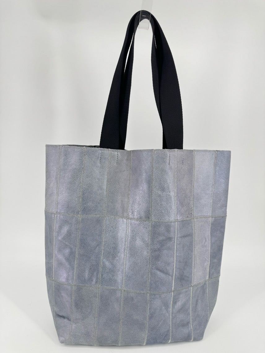 ECCO Powder Blue Iridescent Leather Patchwork Tote Bag