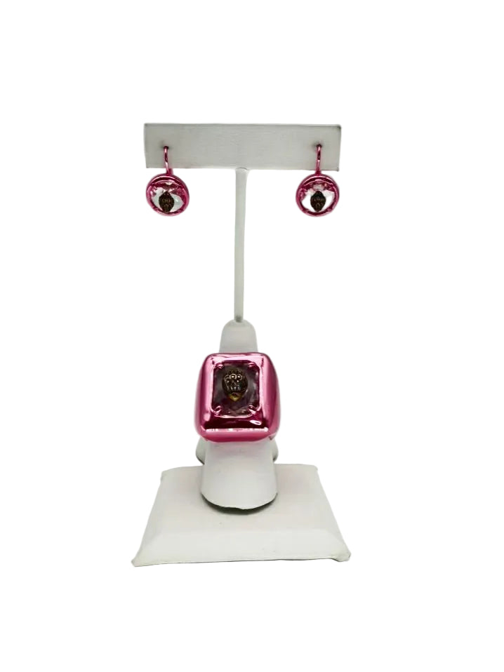 KURT GEIGER Mettalic Pink Earring & Ring Set