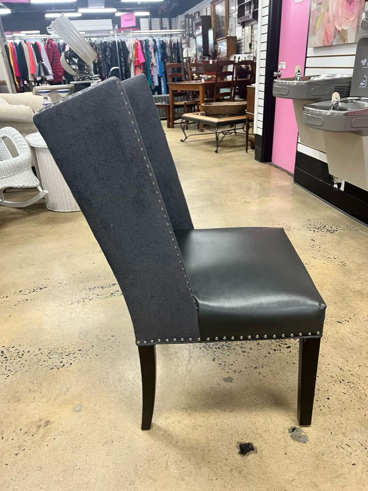 Gray Wood Dining Table & 6  Nail Head Chairs